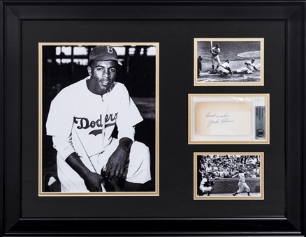 Jackie Robinson Signed & "Best Wishes" Inscribed Cut With Photos In 27x21 Framed Display (Beckett)